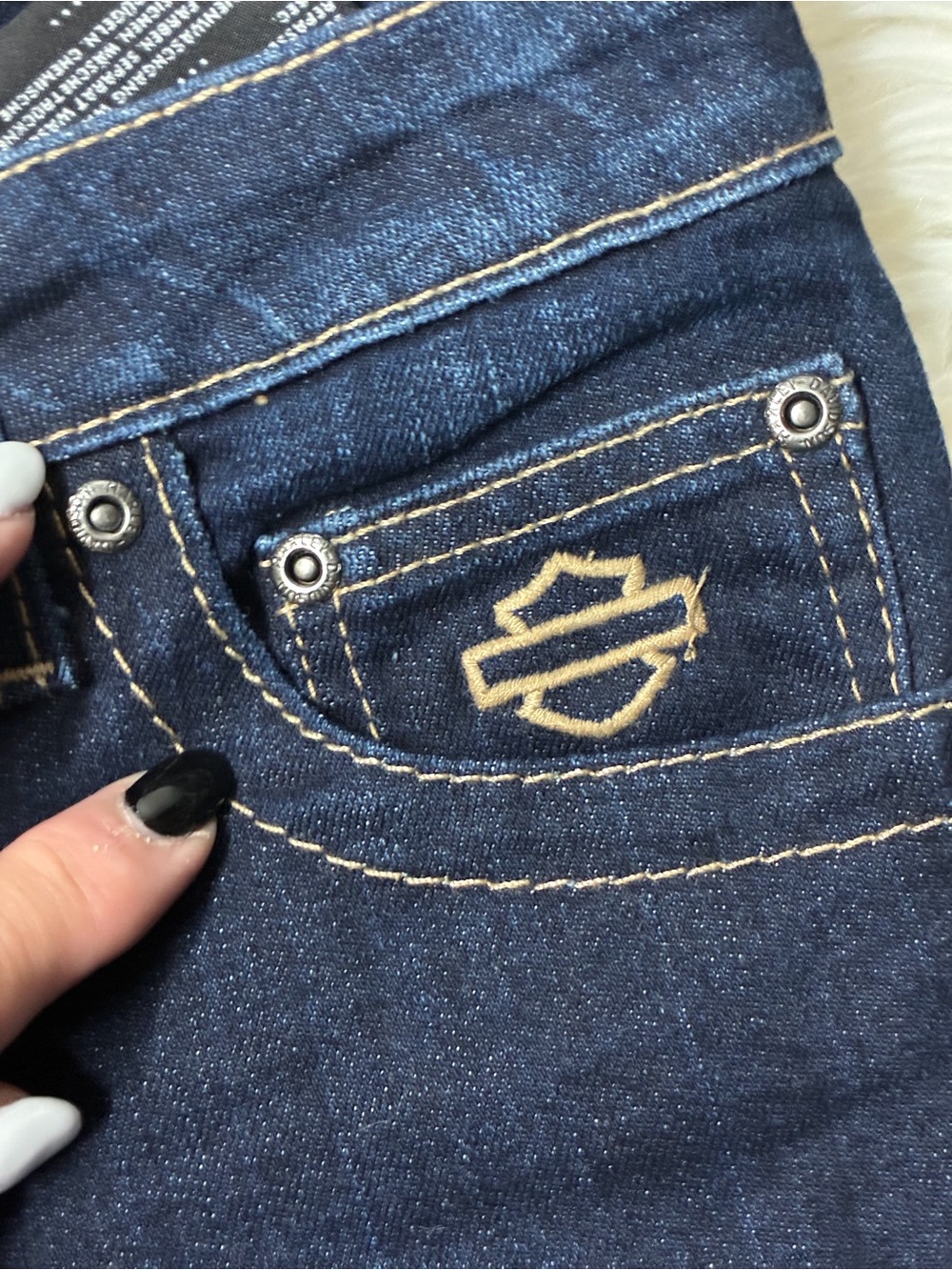 Harley-Davidson Women's Dark Blue Bootcut Jeans with Contrast Stitching - Picture 3 of 8